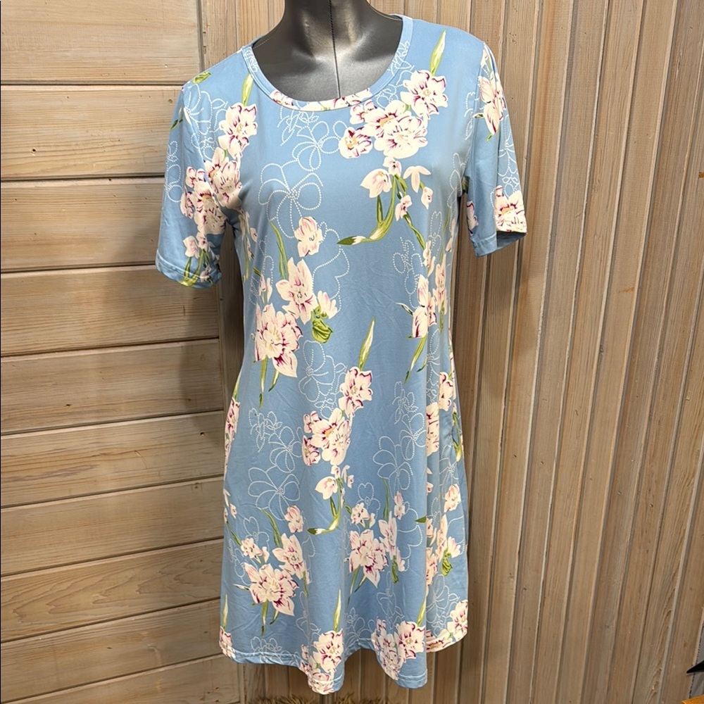 Source Unknown Blue Relaxed Mini Tunic Dress